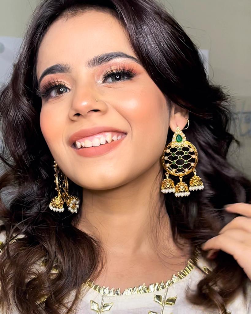 Mesh Green Jhumki Earrings