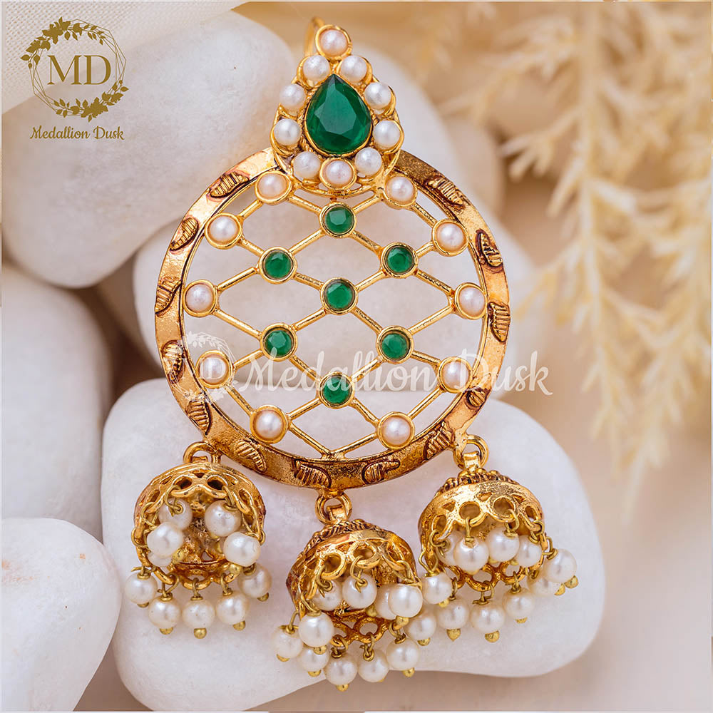 Mesh Green Jhumki Earrings