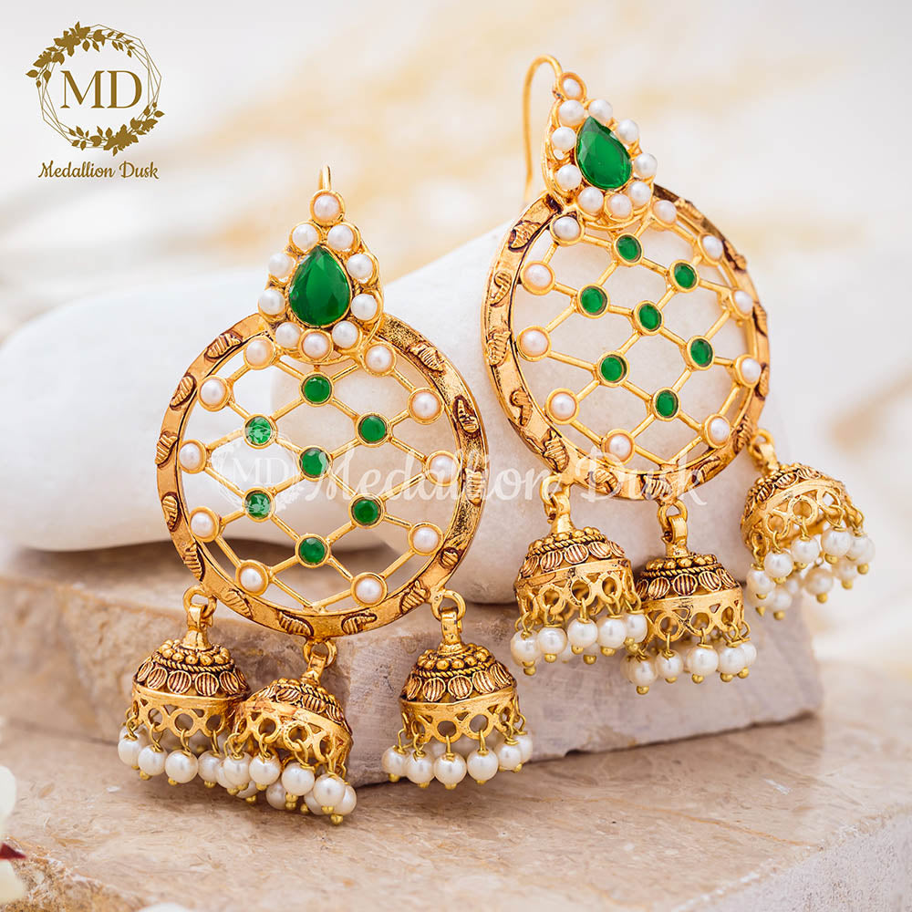 Mesh Green Jhumki Earrings