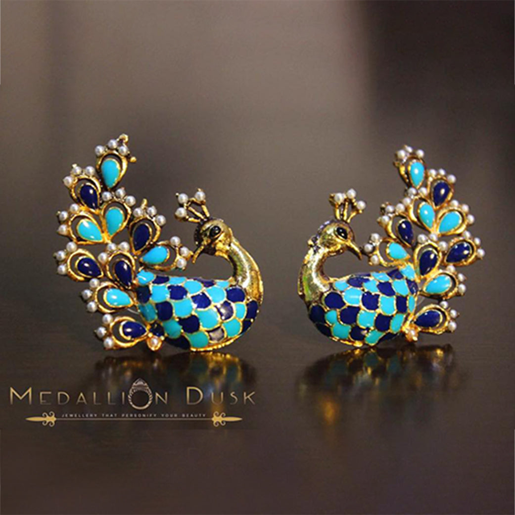 Statement Aqua and Blue Peacock Earrings